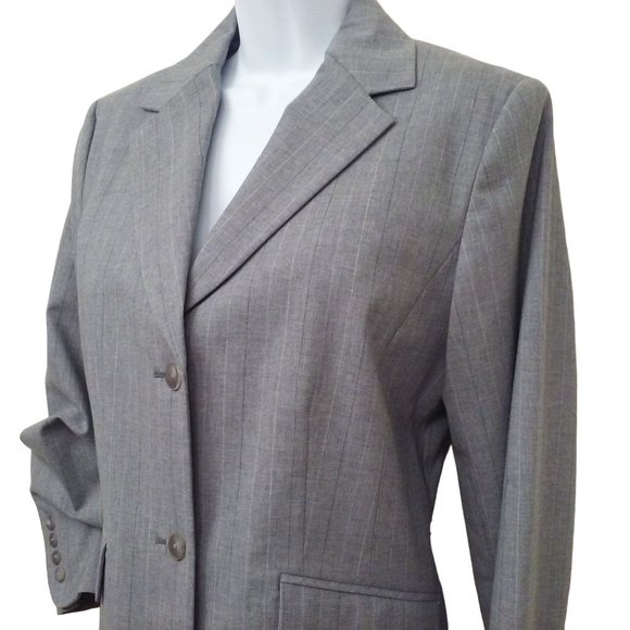 Vintage 90s Pendleton Savvy Wool Stretch Pinstripe Blazer Ladies-8 Repaired Grey - Picture 4 of 12